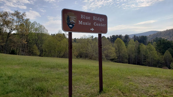 Blue Ridge Music Center sign with arrow