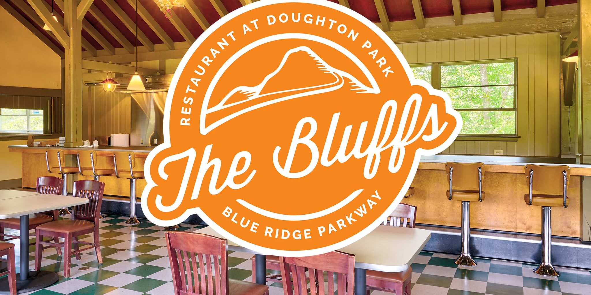 The Bluffs interior and logo